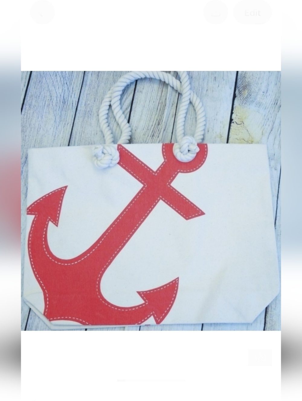 Canvas Tote With Blood Orange Anchor And Rope Handles